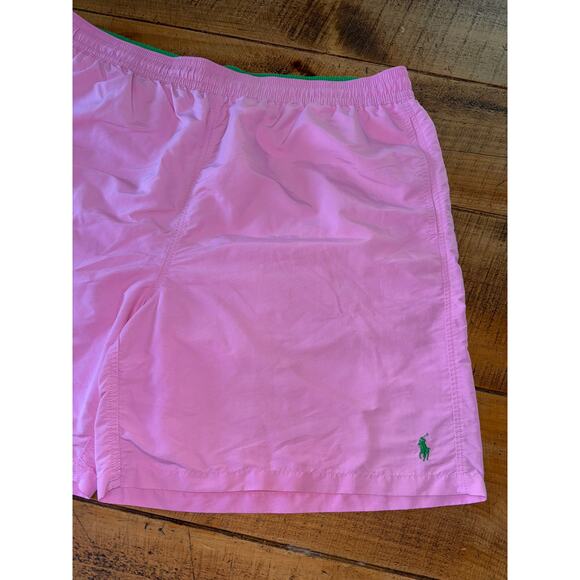 Mens Polo Ralph Lauren Pink Lined Swimming Trunks Shorts Logo Elastic Waist 2XLT - Picture 2 of 9